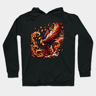 Phoenix Rising from Autumn Leaves Illustration Artwork Hoodie